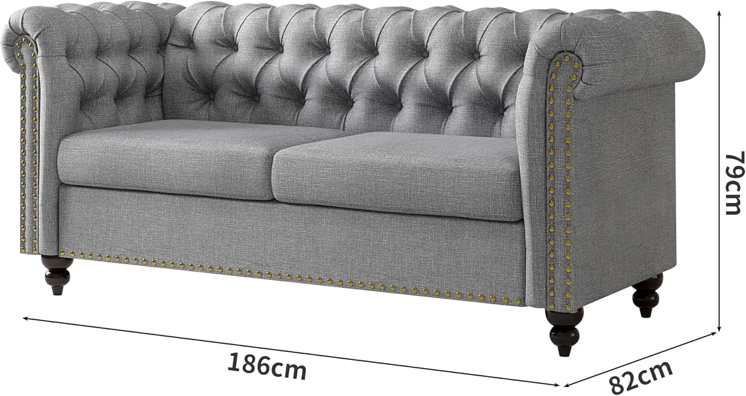 mcc direct Large 2 seater Chesterfield Style Button back Sofa, Couch Linen Fabric Settee for Living Room Office Bedroom Victoria