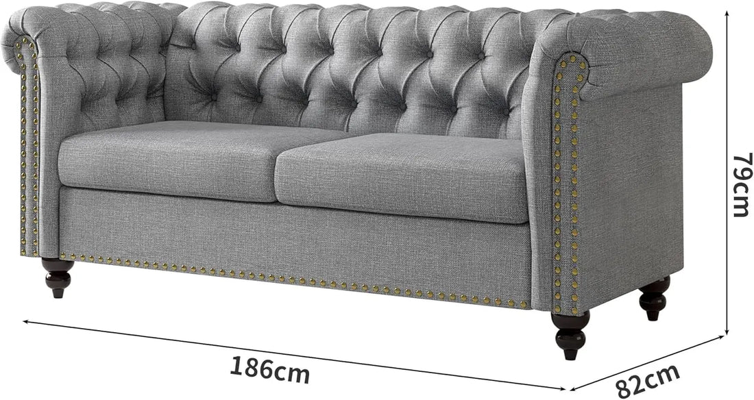 mcc direct Large 2 seater Chesterfield Style Button back Sofa, Couch Linen Fabric Settee for Living Room Office Bedroom Victoria