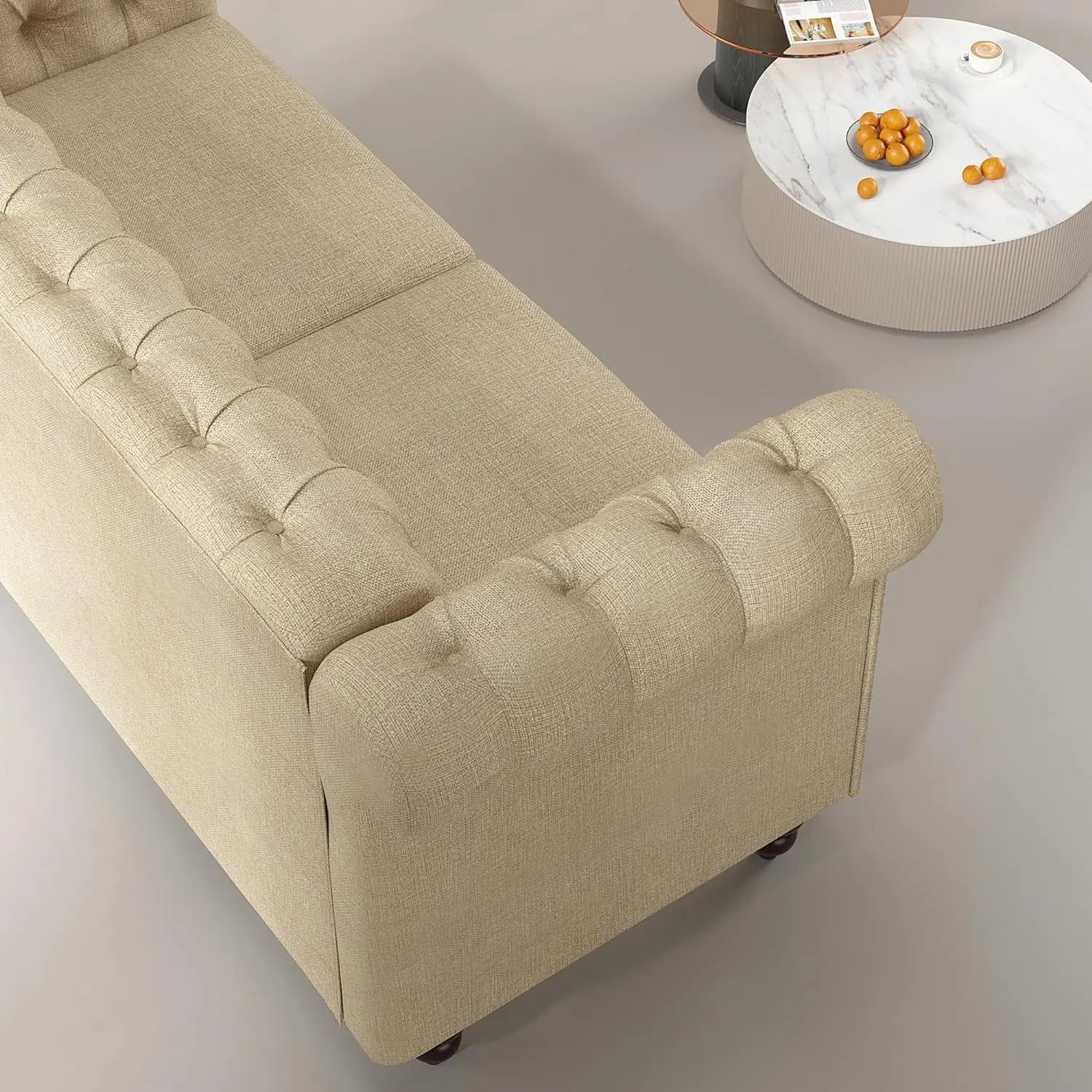 mcc direct Large 2 seater Chesterfield Style Button back Sofa, Couch Linen Fabric Settee for Living Room Office Bedroom Victoria