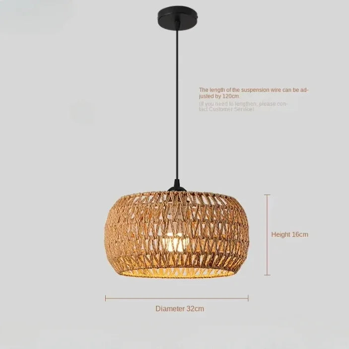 Rustic Braided Rope Lampshade Pendant Lights Handmade Bamboo Rattan Wicker Hanging Lamp for Kitchen Living Room Bedroom Corridor