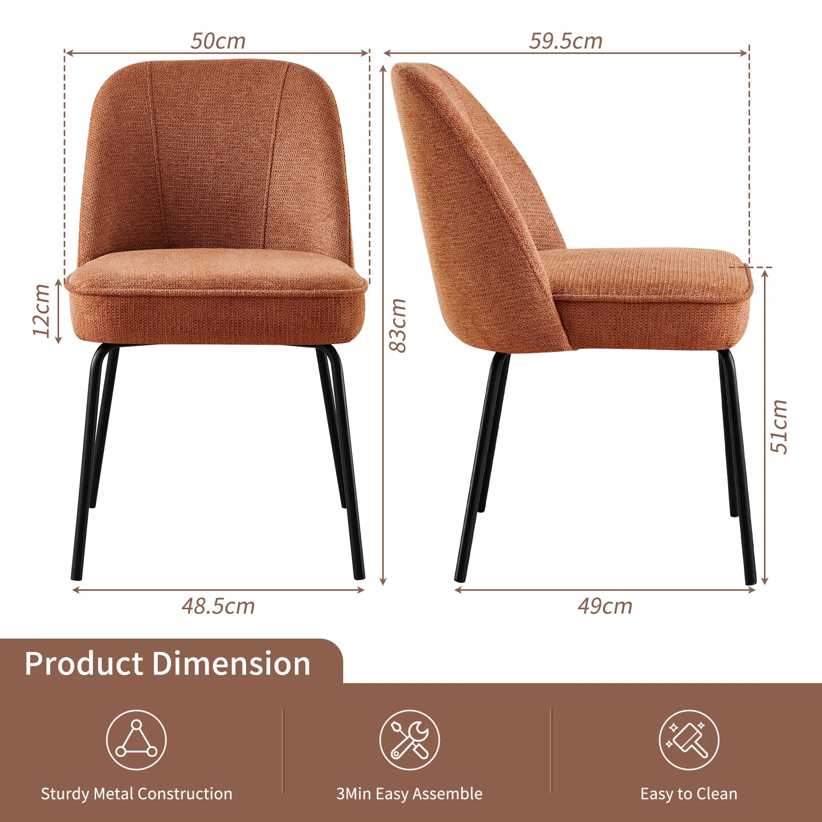 AINPECCA Linen Fabric Dining Chairs Set 2 High-Resilience Spring Cushion Ergonomic Curved Backrest for Comfortable Seati