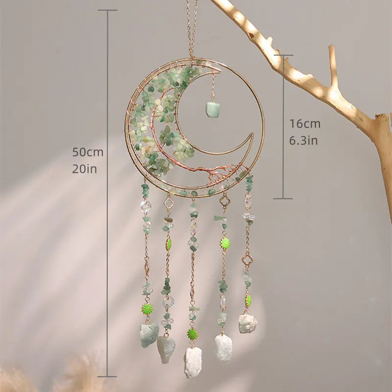 Crystal Sun Catcher Natural Stone Gems Agate Quartz Amethyst Citrine Suncatcher Moon Dream Catchers Hanging Home Decor Gift