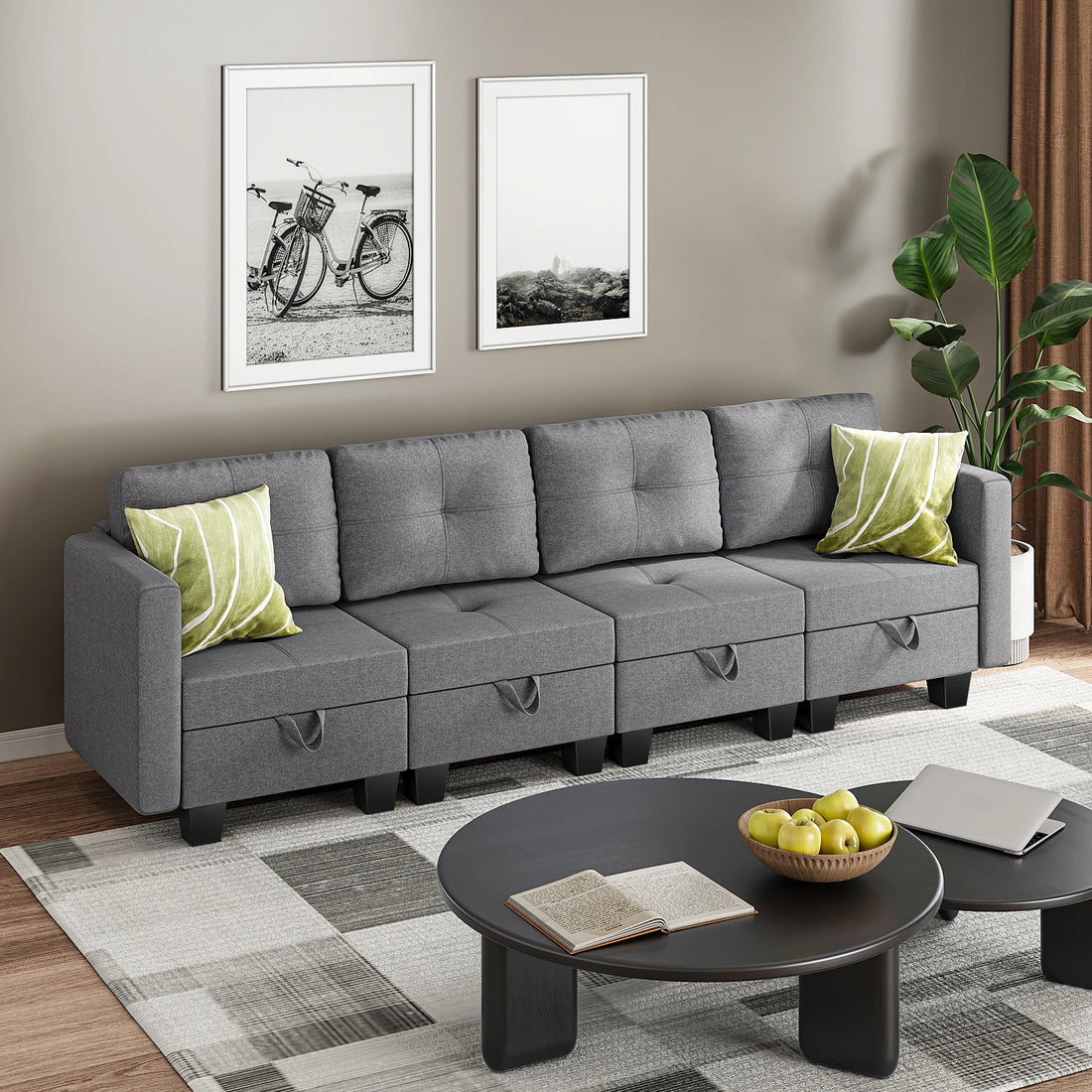 Fabric Modular Sofas with Upholstered Cushion and Removable Back Cushion Covers, Modern Sectional Sofa for Living Room