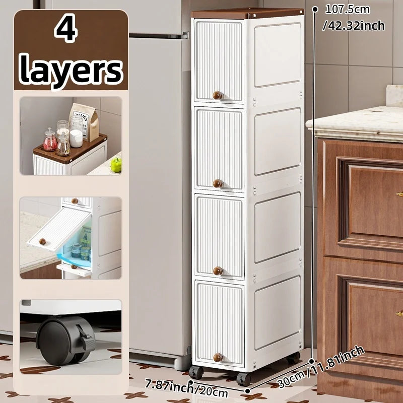 Slim Cabinet 20cm Wide Rolling Storage 2-6 Tiers Large Capacity Space-Saving Heavy-Duty for Kitchen Living Room Bedroom