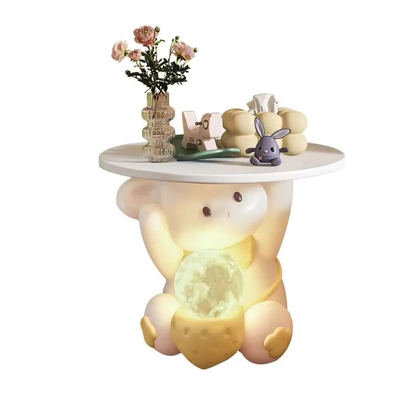 Modern Cream Rabbit Side Table for Living Room Bedroom Resin Creative Wind TV Stand Ornament Sofa Shelf Anniversary