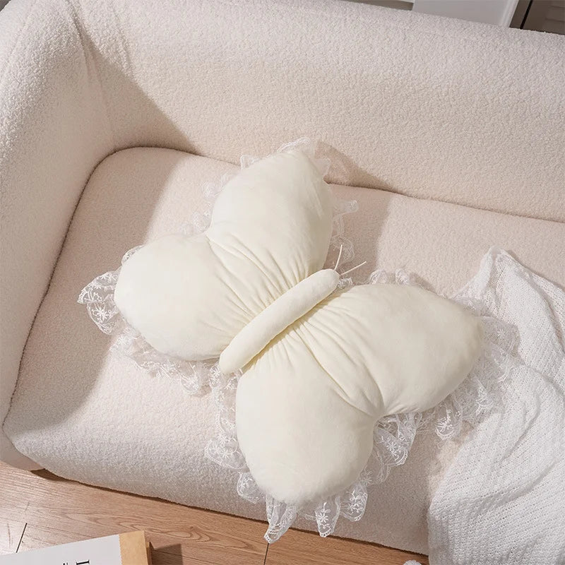 Pink bow ribbon couch pillow imitation rabbit fur comfortable car seat cushion ins style simple all-match back cushion