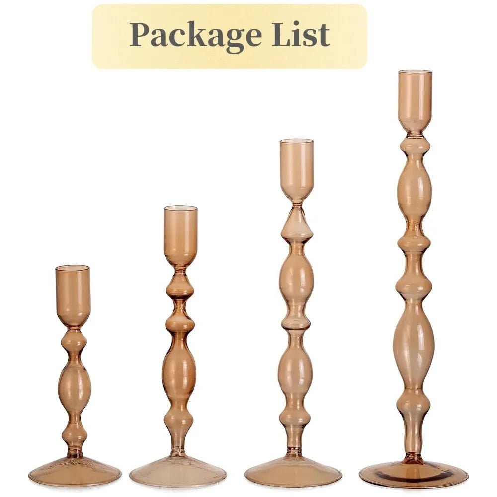 3Pcs Glass Candlestick Holders Glass Taper Candle Holders Groovy Wavy Elegant Candle Stick for Home Party Decoration
