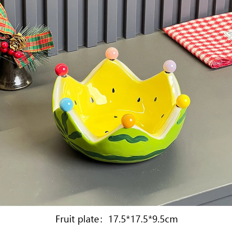 Fruit Bowls Watermelon Fruit Bowl with 6 Stainless Steel Forks Ceramic Serving Dish for Fruits Snacks Salad  Cute Ornaments