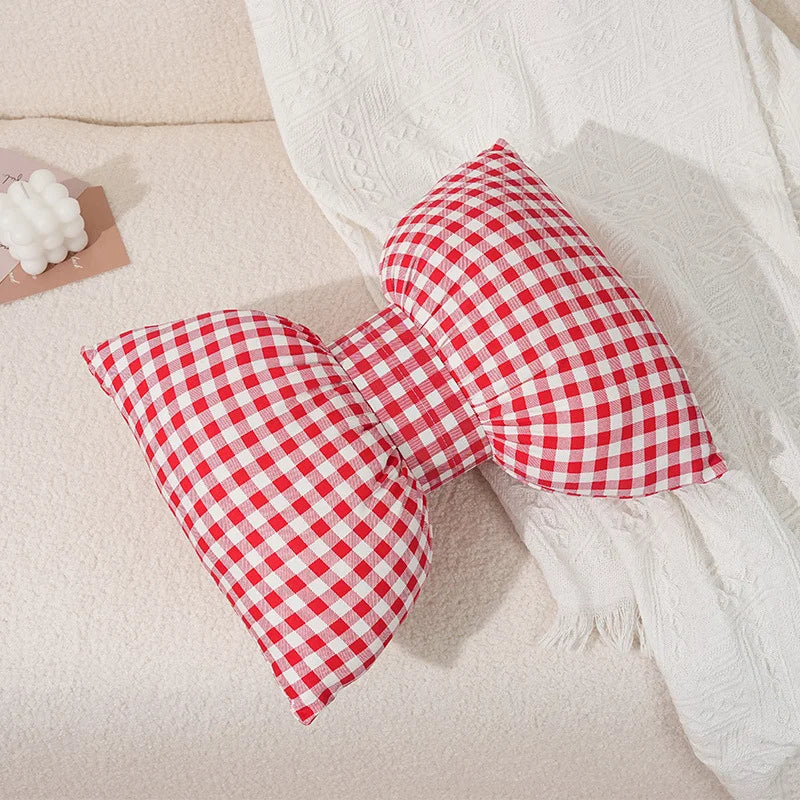 Pink bow ribbon couch pillow imitation rabbit fur comfortable car seat cushion ins style simple all-match back cushion