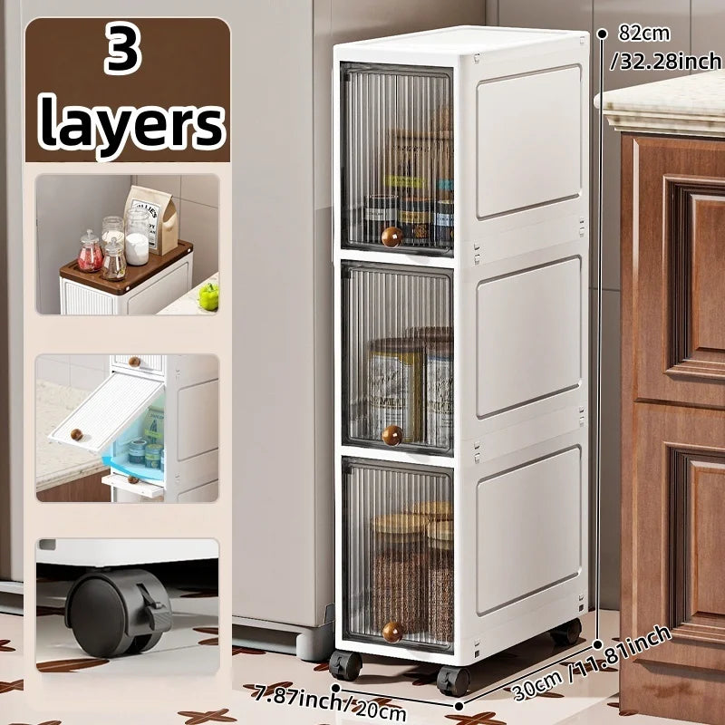 Slim Cabinet 20cm Wide Rolling Storage 2-6 Tiers Large Capacity Space-Saving Heavy-Duty for Kitchen Living Room Bedroom