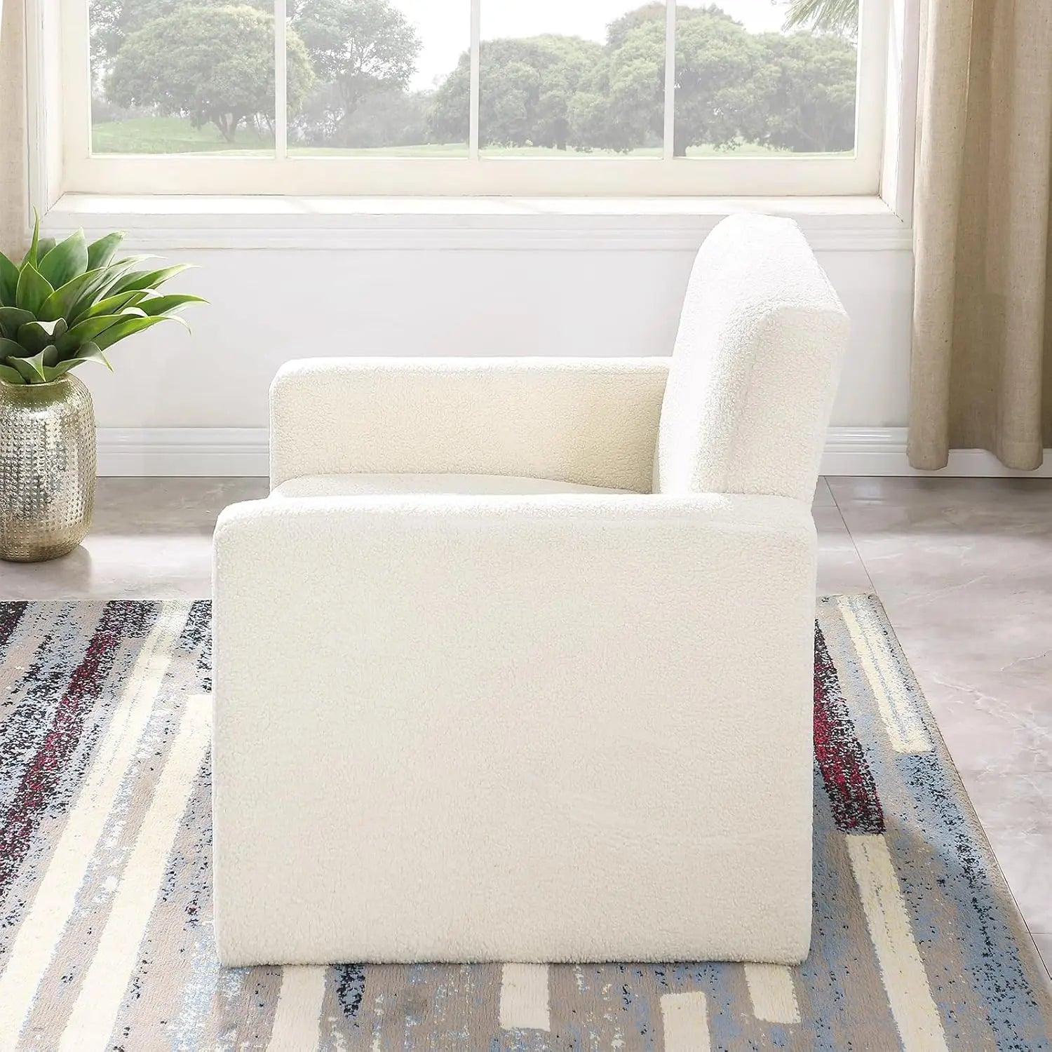 Living Room, Teddy Sofa Small Armchair for Small Space, Single Comfy Bucket Chair with Fluffy