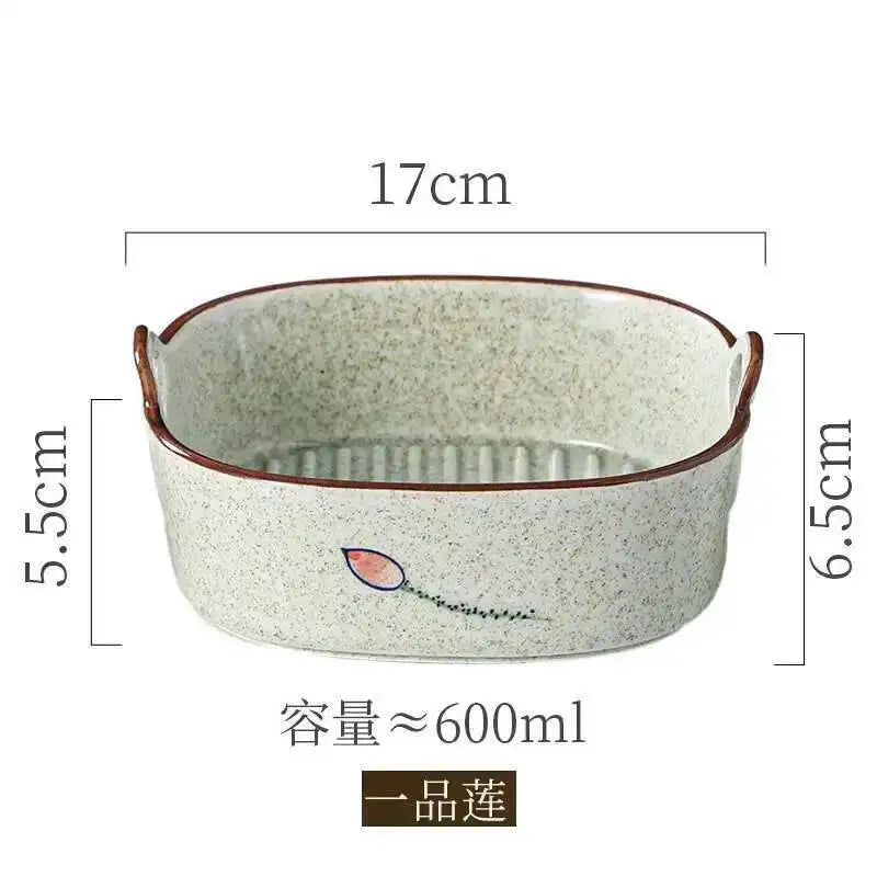 Ceramic Double Ear Salad Fruit  Bowl Household Utensils Baked Rice Bowl Instant Noodle Bowl