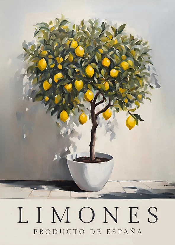 Retro Elegant Olive Tree and Lemon Canvas Poster Vase Wall Art Poster Perfect Gift for Living Room Bedroom Dormitory Home Decor