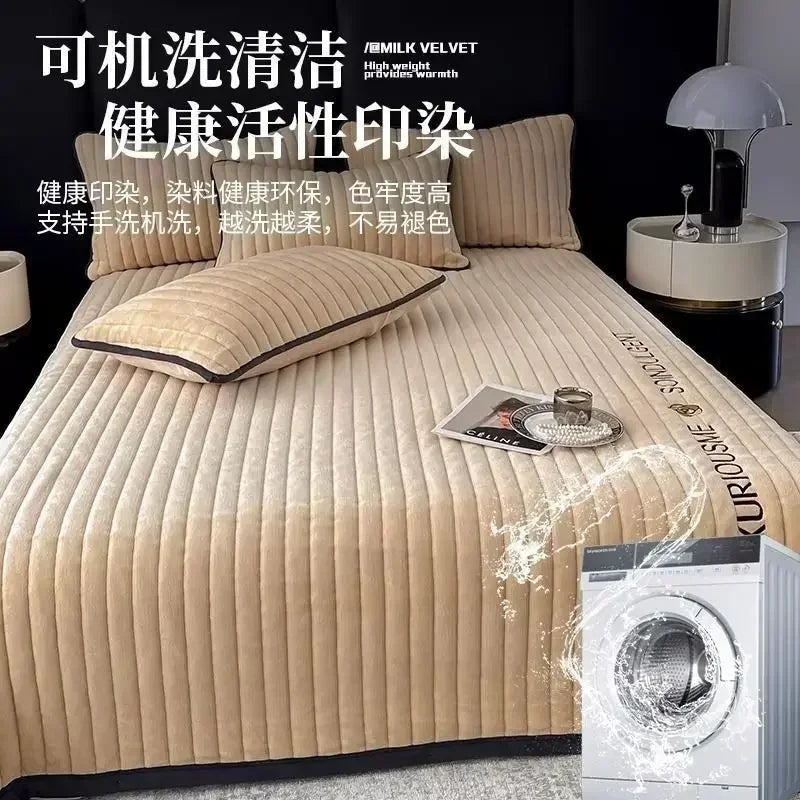 Winter Quilted Thicken Milk Velvet Mattress Cover Dormitory Bedspread Bedsheet Double Queen King Size Bed Sheet Luxury Bed Cover