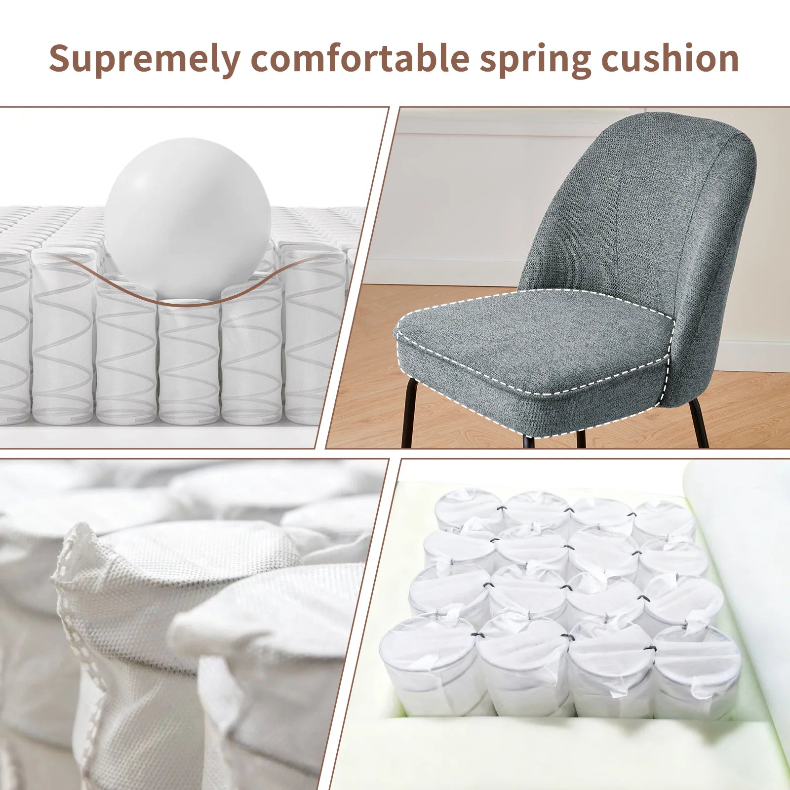 AINPECCA Linen Fabric Dining Chairs Set 2 High-Resilience Spring Cushion Ergonomic Curved Backrest for Comfortable Seati