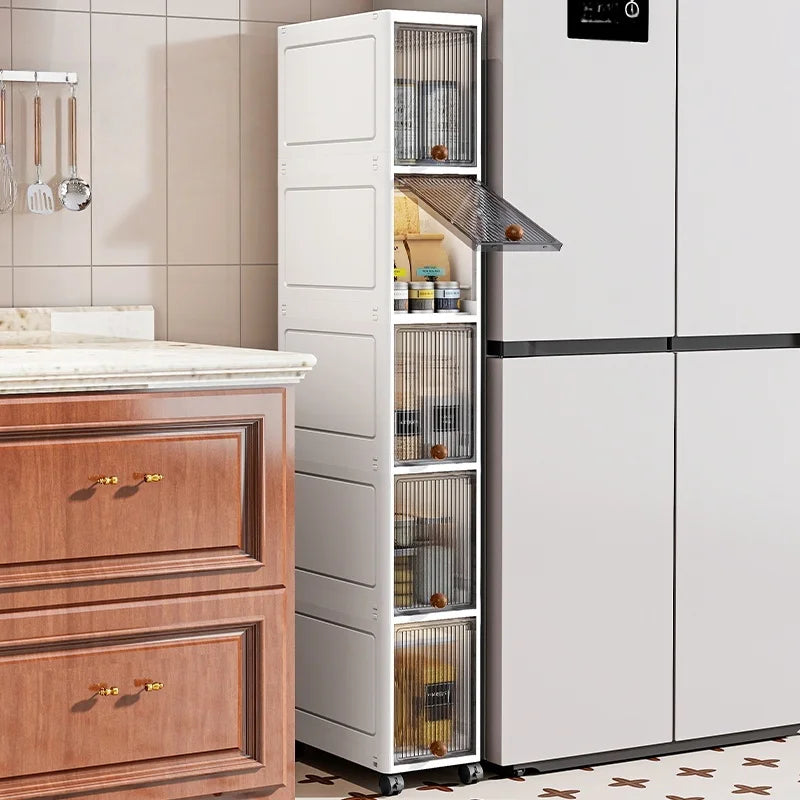 Slim Cabinet 20cm Wide Rolling Storage 2-6 Tiers Large Capacity Space-Saving Heavy-Duty for Kitchen Living Room Bedroom