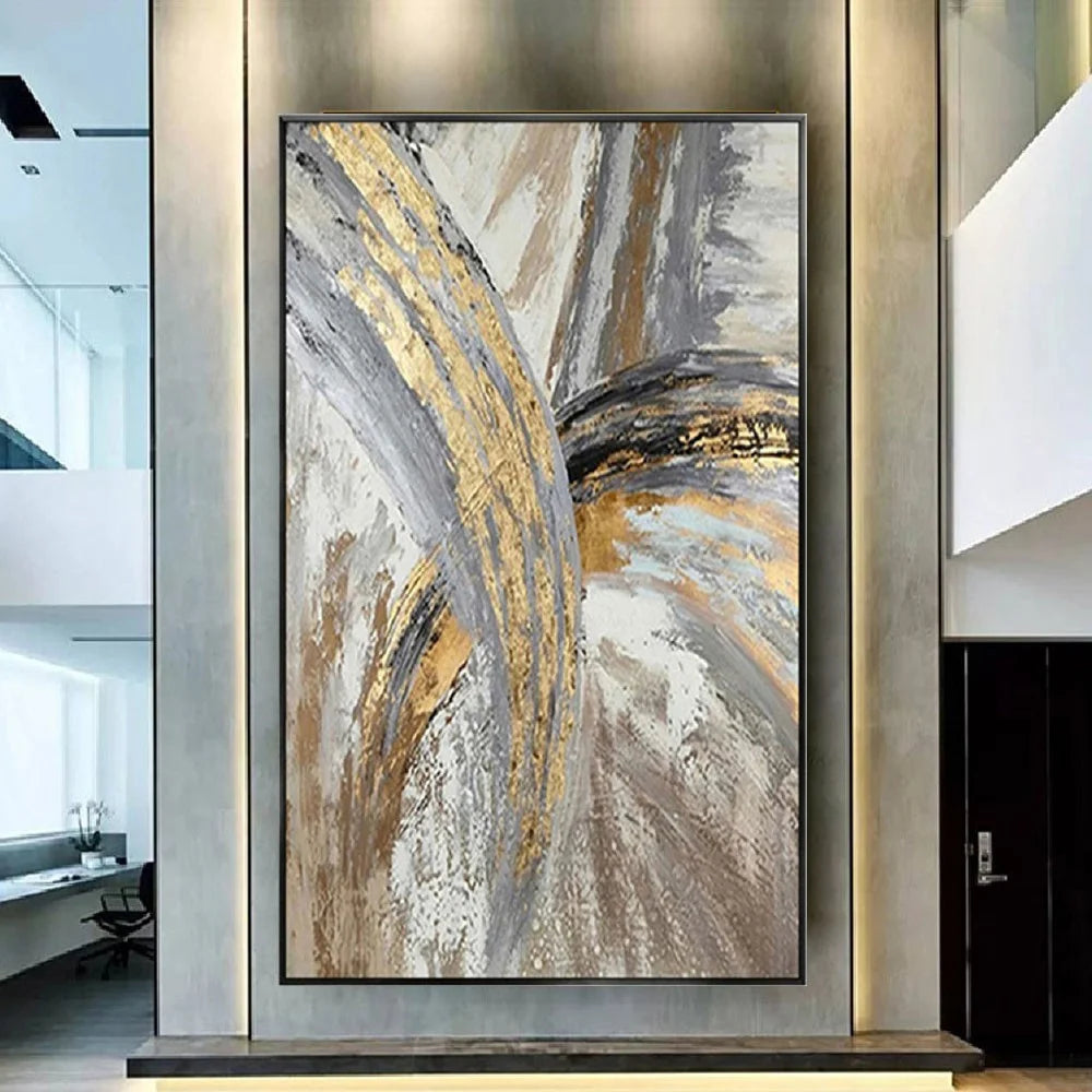 100% hand drawn abstract oil painting on canvas Modern Home Golden Line Wall Art Picture Large mural for living room decor paint