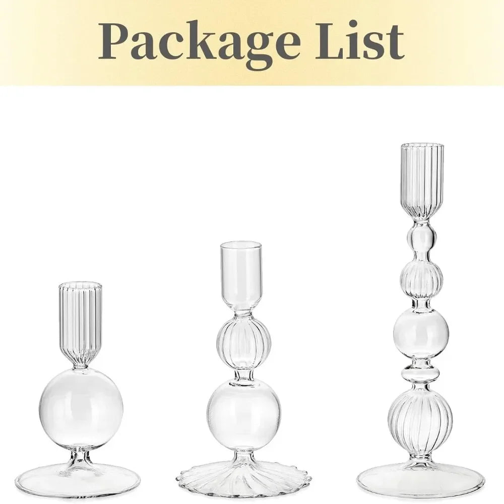 3Pcs Glass Candlestick Holders Glass Taper Candle Holders Groovy Wavy Elegant Candle Stick for Home Party Decoration