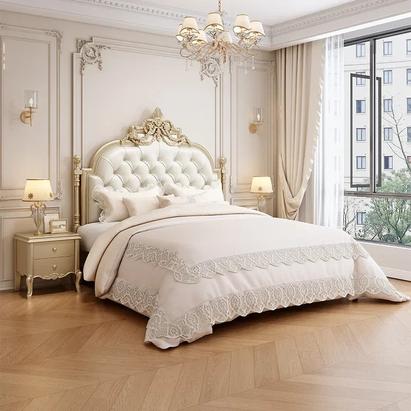 Apartment Solid Wood Bed Light Luxury High End American Style Twin Confortable Bed Design Wedding Master Bedroom Lit Furniture