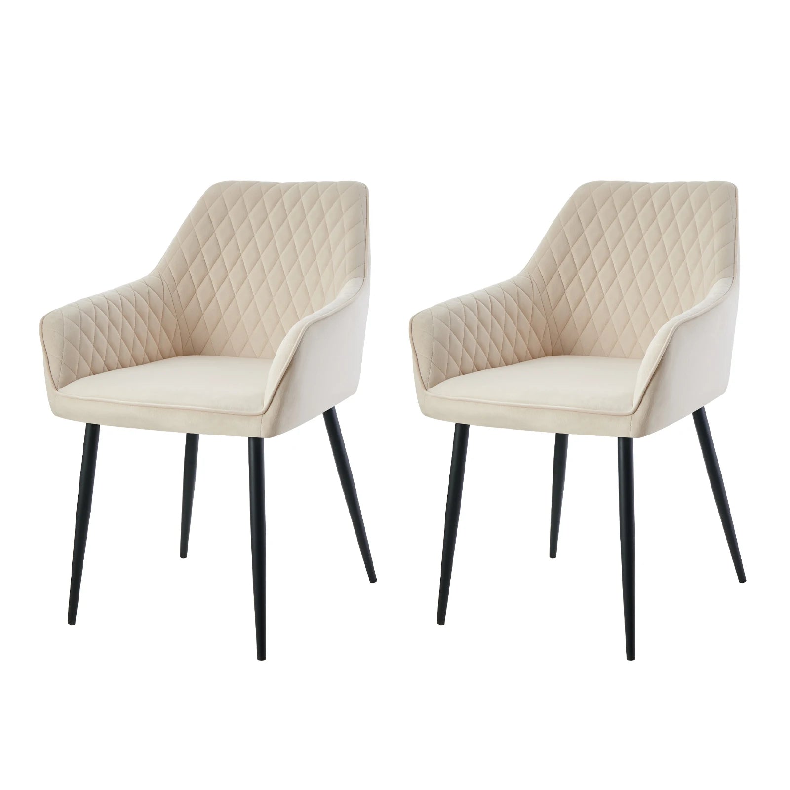 Set of 2 Dining Chairs Velvet/Faux Suede/Faux Leather Armchairs with Armrest Backrest Upholstered Seat Black Metal Legs