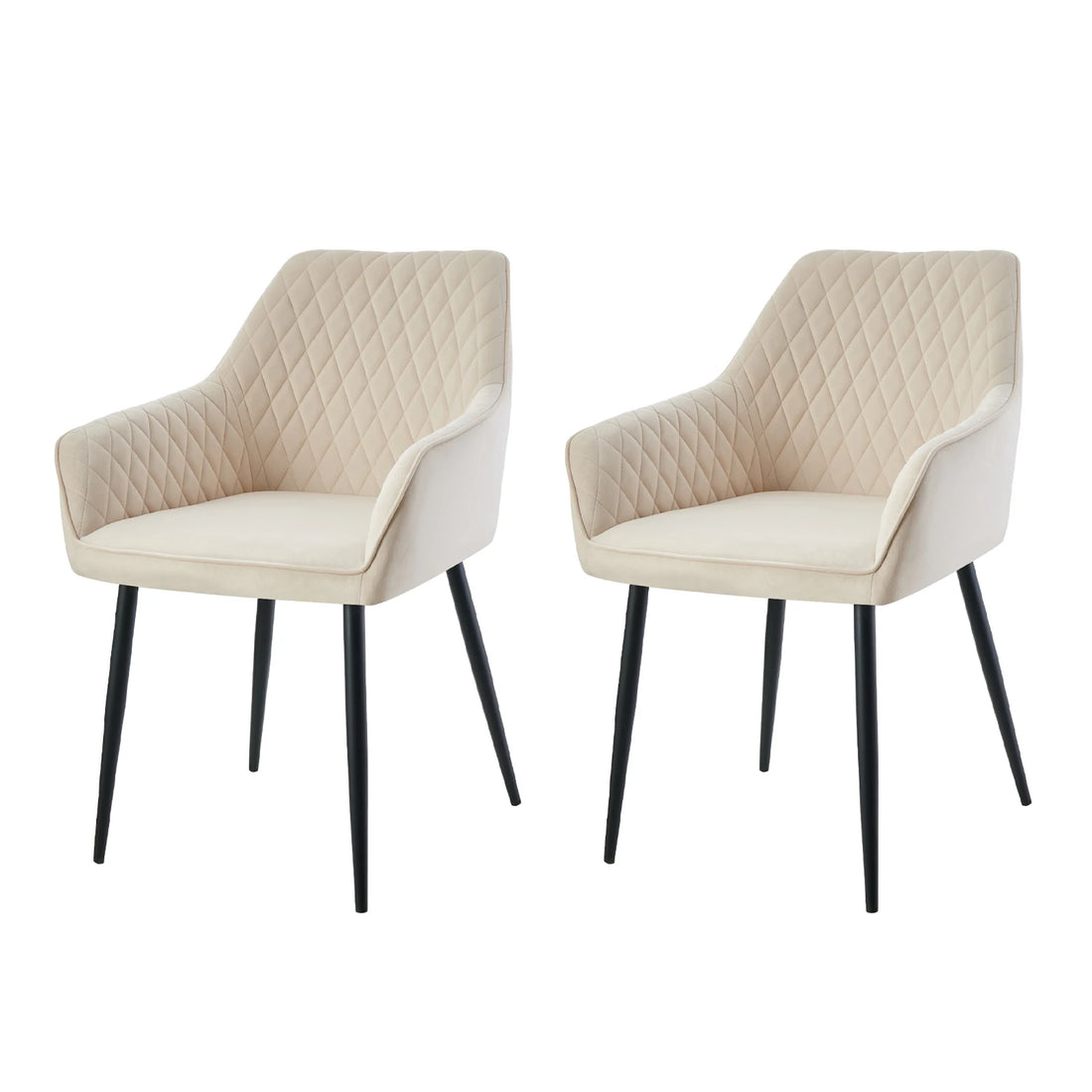 Set of 2 Dining Chairs Velvet/Faux Suede/Faux Leather Armchairs with Armrest Backrest Upholstered Seat Black Metal Legs