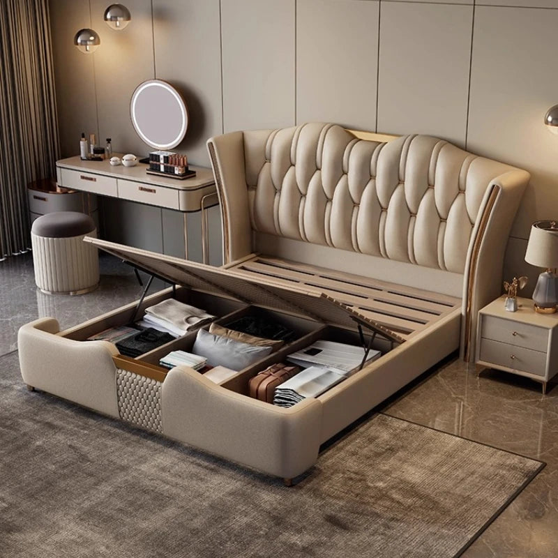 Home Luxury artificial leather 150x200 180x200 200x220 cm Double bed 2 people bedroom beds frames full size bed frame furniture