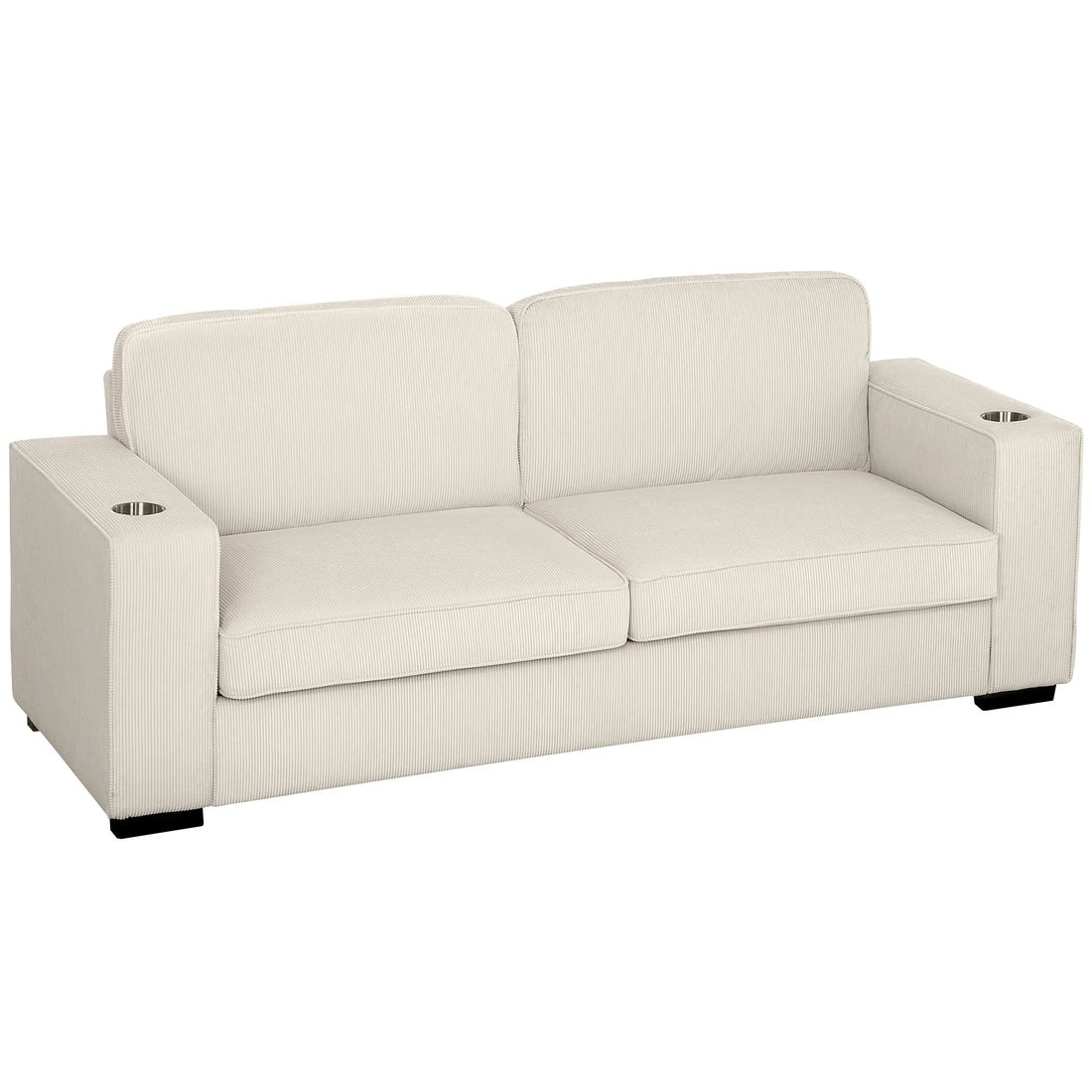 Modern 3 Seater Sofa Upholstered Corduroy Sofa Couch Cream White