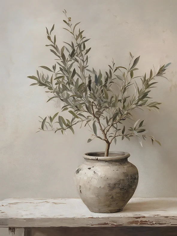 Retro Elegant Olive Tree and Lemon Canvas Poster Vase Wall Art Poster Perfect Gift for Living Room Bedroom Dormitory Home Decor