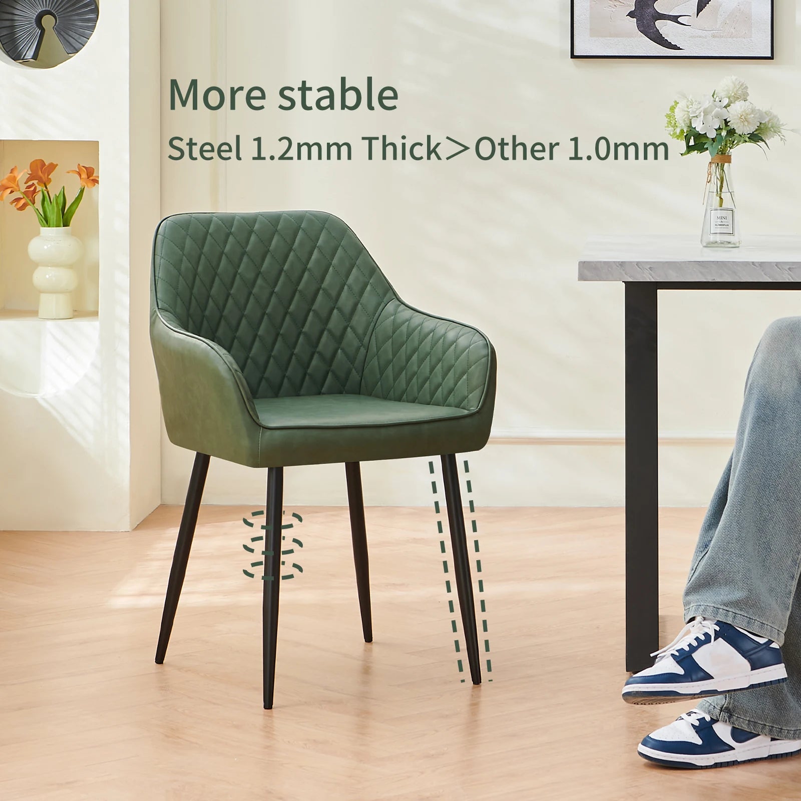 Set of 2 Dining Chairs Velvet/Faux Suede/Faux Leather Armchairs with Armrest Backrest Upholstered Seat Black Metal Legs