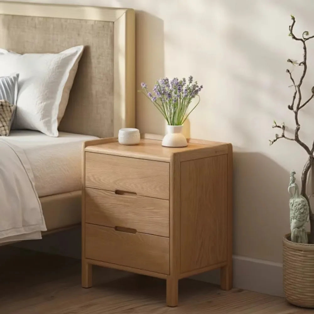 China Factory Sale Various Little Cupboard Log Color Oak Compact Small Hotel - Style Stable 3 - Drawer Bedside Table