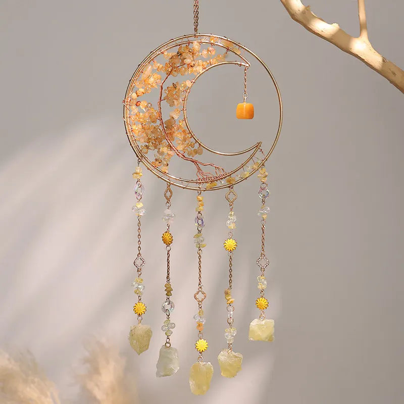 Crystal Sun Catcher Natural Stone Gems Agate Quartz Amethyst Citrine Suncatcher Moon Dream Catchers Hanging Home Decor Gift