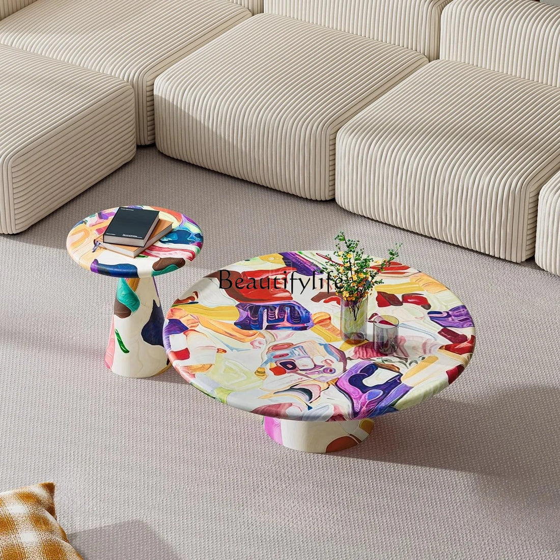 -*Dutch art hand-painted graffiti edge few designer creative hotel living room round coffee table