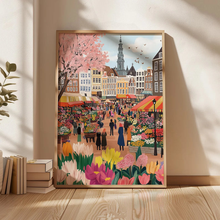 Flower market Amsterdam Watercolor Painting,Amsterdam Wall Art,Amsterdam Canals Print,Netherlands Travel Print, City Poster,Birt