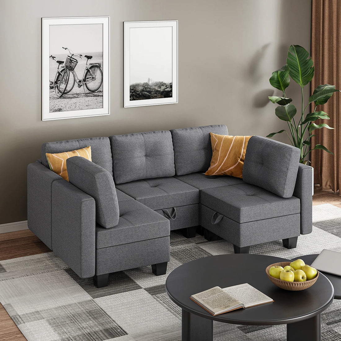 Fabric Modular Sofas with Upholstered Cushion and Removable Back Cushion Covers, Modern Sectional Sofa for Living Room