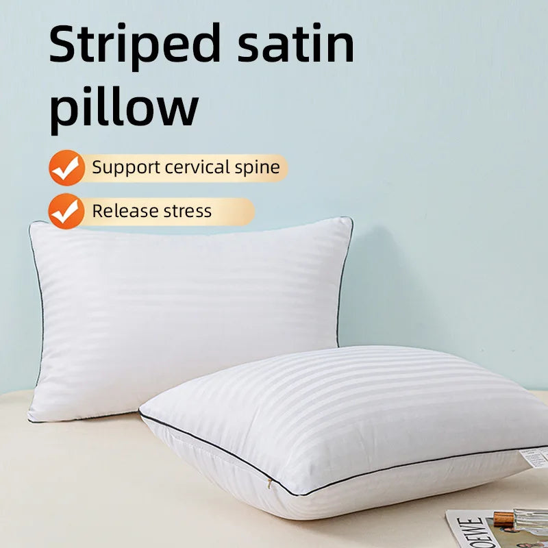 Hotel Sleeping Pillows for Bed Anti Wrinkle White Satin Stripe Comfortable Core Washable Skin-friendly Adult Cute Neck Pillow
