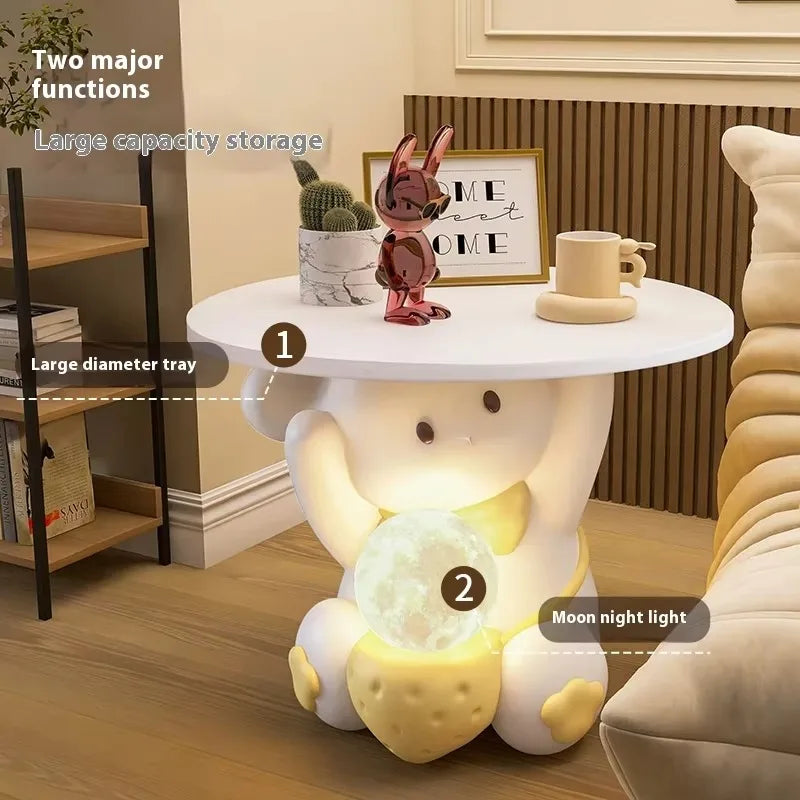 Modern Cream Rabbit Side Table for Living Room Bedroom Resin Creative Wind TV Stand Ornament Sofa Shelf Anniversary