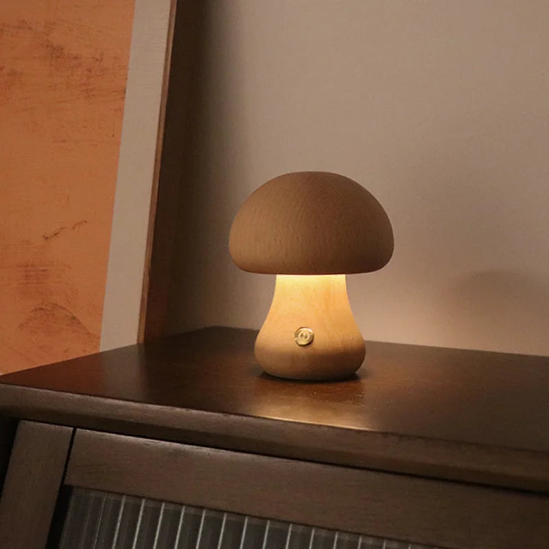 INS LED Night Light With Touch Switch Wooden Cute Mushroom Bedside Table Lamp For Bedroom Childrens Room Sleeping Night Lamps