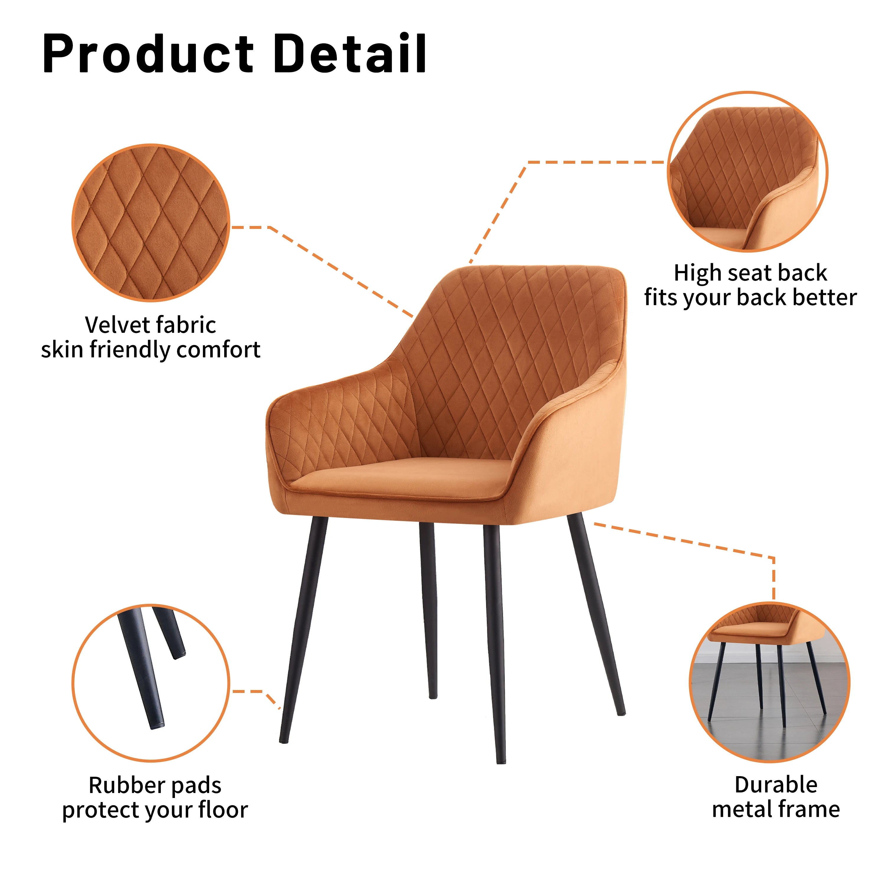 Set of 2 Dining Chairs Velvet/Faux Suede/Faux Leather Armchairs with Armrest Backrest Upholstered Seat Black Metal Legs