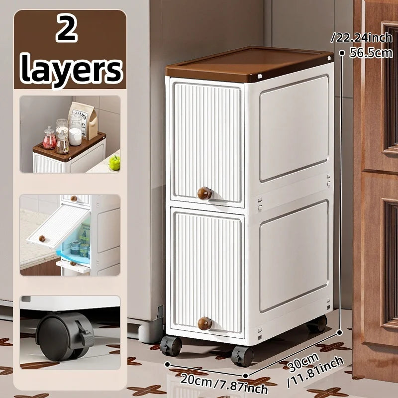 Slim Cabinet 20cm Wide Rolling Storage 2-6 Tiers Large Capacity Space-Saving Heavy-Duty for Kitchen Living Room Bedroom