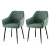 Set of 2 Dining Chairs Velvet/Faux Suede/Faux Leather Armchairs with Armrest Backrest Upholstered Seat Black Metal Legs