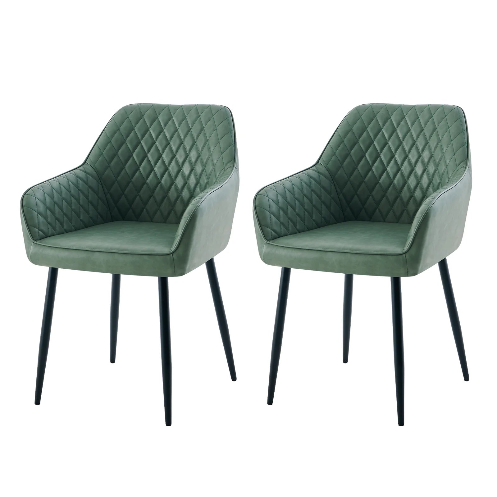 Set of 2 Dining Chairs Velvet/Faux Suede/Faux Leather Armchairs with Armrest Backrest Upholstered Seat Black Metal Legs