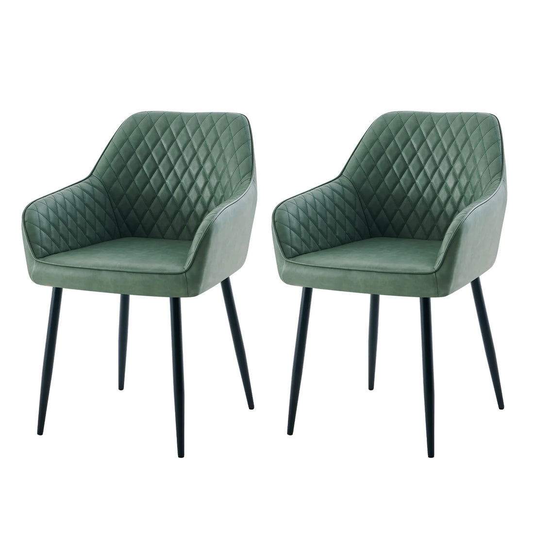 Set of 2 Dining Chairs Velvet/Faux Suede/Faux Leather Armchairs with Armrest Backrest Upholstered Seat Black Metal Legs