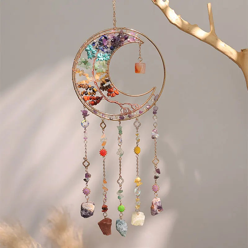 Crystal Sun Catcher Natural Stone Gems Agate Quartz Amethyst Citrine Suncatcher Moon Dream Catchers Hanging Home Decor Gift