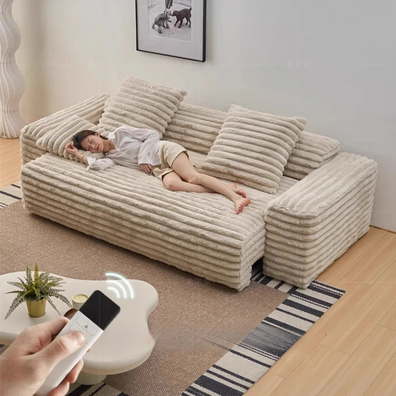 Luxury Corduroy sofa electric retractable sofa bed Wabi Sabi style living room fabric sofa multifunctional straight row Modern