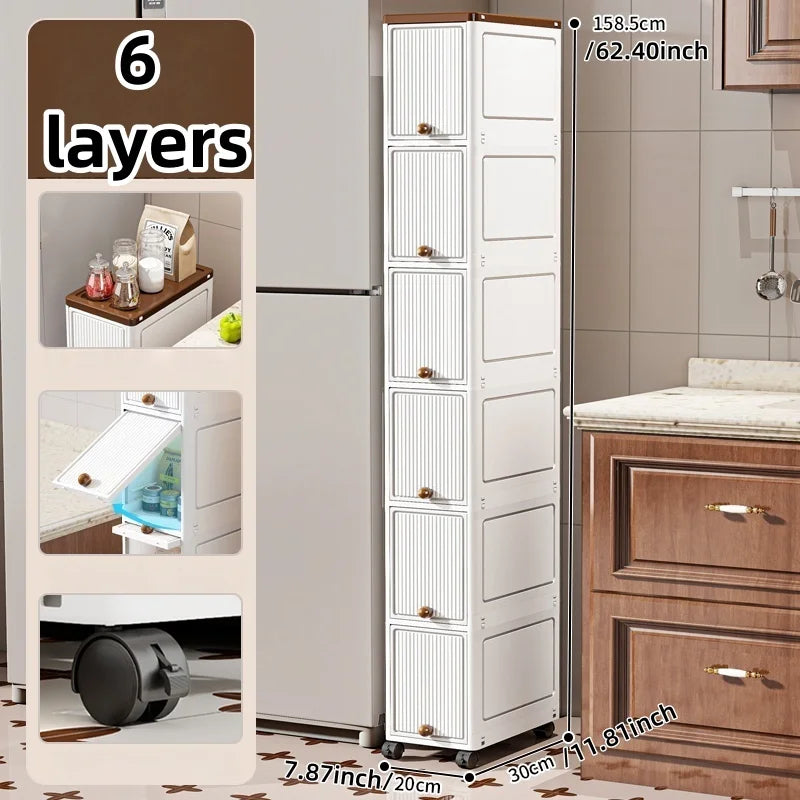 Slim Cabinet 20cm Wide Rolling Storage 2-6 Tiers Large Capacity Space-Saving Heavy-Duty for Kitchen Living Room Bedroom