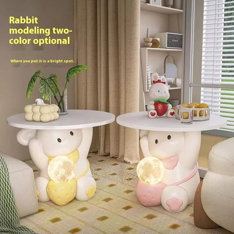 Modern Cream Rabbit Side Table for Living Room Bedroom Resin Creative Wind TV Stand Ornament Sofa Shelf Anniversary