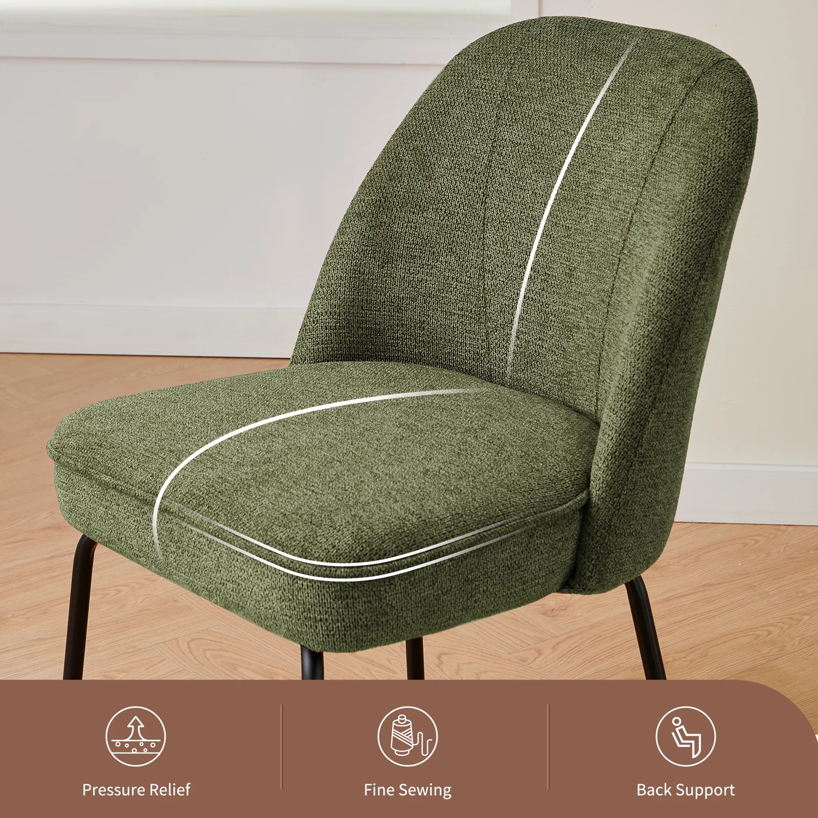 AINPECCA Linen Fabric Dining Chairs Set 2 High-Resilience Spring Cushion Ergonomic Curved Backrest for Comfortable Seati