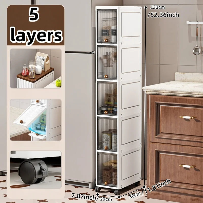Slim Cabinet 20cm Wide Rolling Storage 2-6 Tiers Large Capacity Space-Saving Heavy-Duty for Kitchen Living Room Bedroom