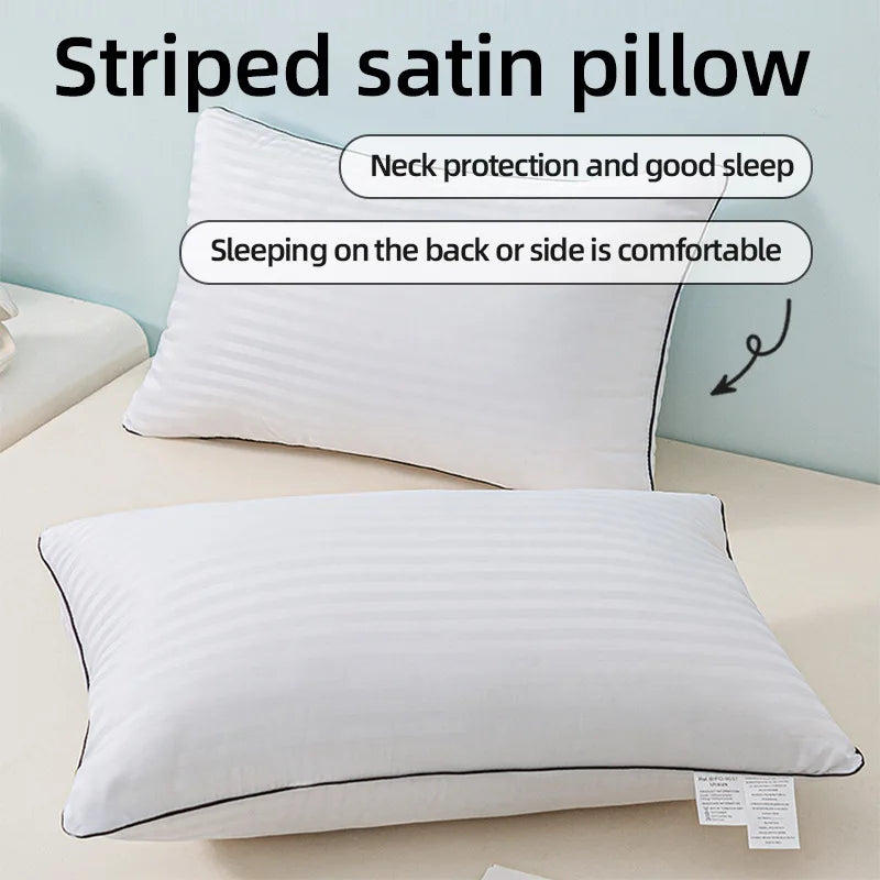 Hotel Sleeping Pillows for Bed Anti Wrinkle White Satin Stripe Comfortable Core Washable Skin-friendly Adult Cute Neck Pillow