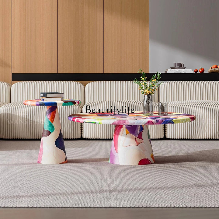 -*Dutch art hand-painted graffiti edge few designer creative hotel living room round coffee table